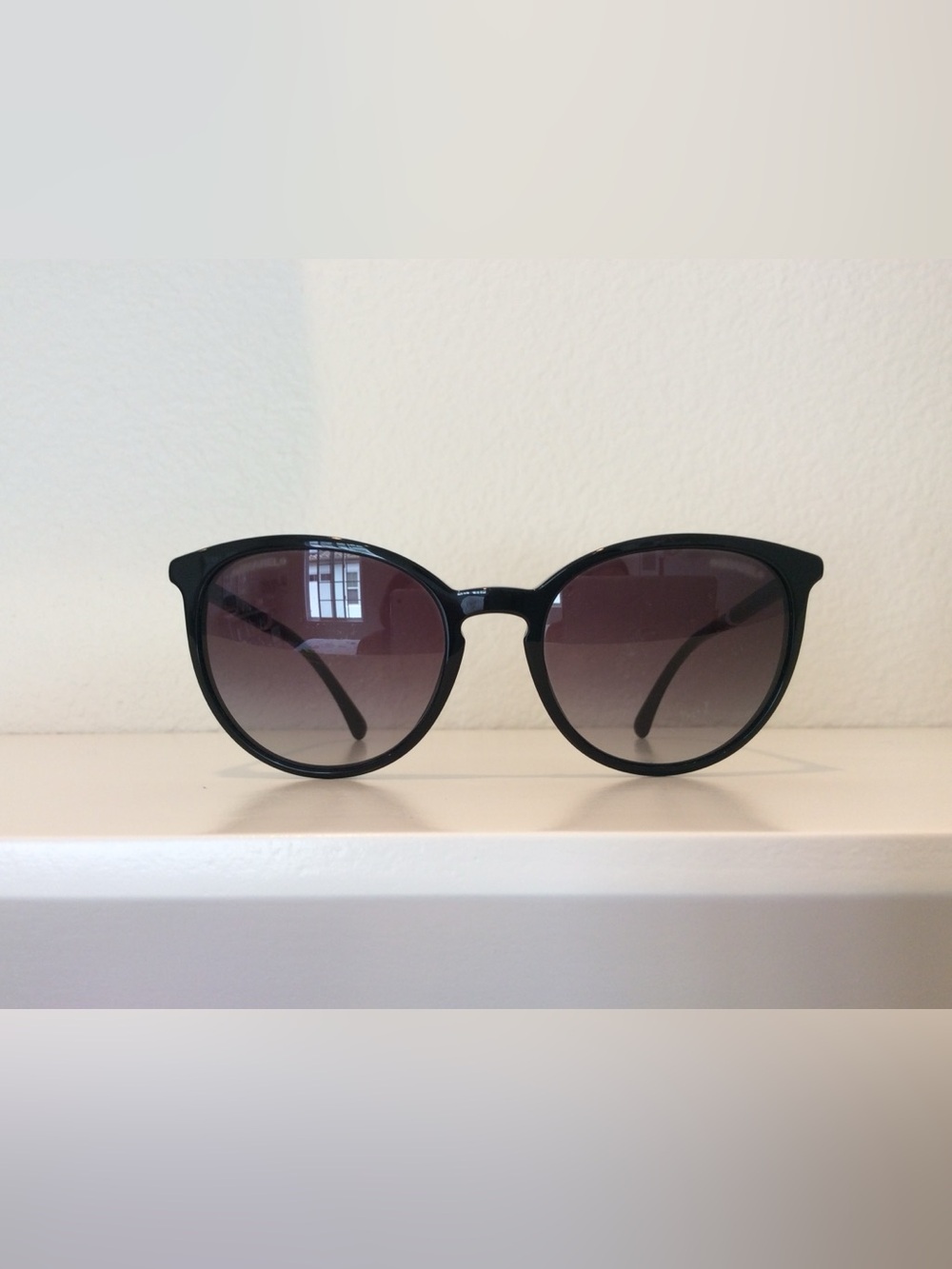 CHANEL Black Round Women's Sunglasses with Pearl Accents